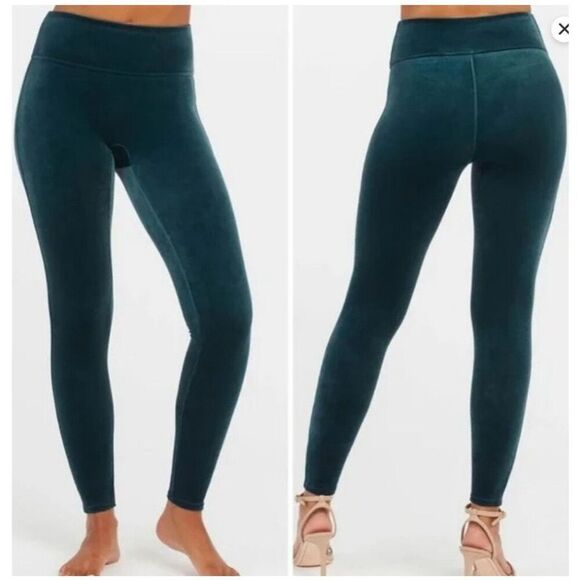 Spanx Velvet High Rise Leggings Emerald Green Size Large - Picture 1 of 8